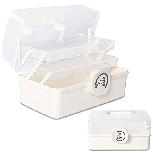 Art Box Organizer and Craft Box with 3Layers Folding Tray, Clear