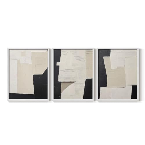 Renditions Gallery Set of 3 Peel & Stick Framed Prints, Abstract Wall Art, Whit…