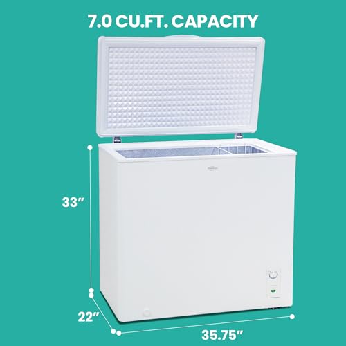 Koolatron Deep Freezer - Chest Freezer, 1 Wire Basket, Garage Ready, Meat Storage, Front Drain, Congelador For Home, Apartment, Basement, Dorm, Cottage, Manual Defrost, Stand Up, 7.0 Cubic Feet, White