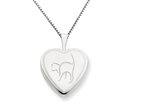 Finejewelers Sterling Silver 16mm Cat Heart Locket Necklace Chain Included