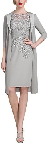 AlisaBridal Women's Spring High Neck Knee-Length Chiffon Lace Bodice Mother of The Bride Dress with Jacket Formal Dress