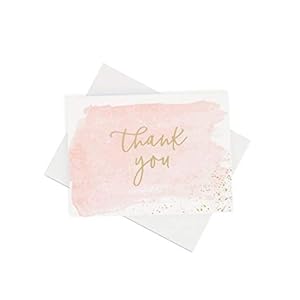 Thank You Cards | 48 Blank Gold Foil Watercolor- Baby & Bridal Shower, Graduation, Wedding