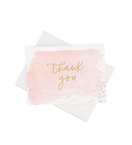 Thank You Cards | 48 Blank Gold Foil Watercolor- Baby & Bridal Shower, Graduation, Wedding