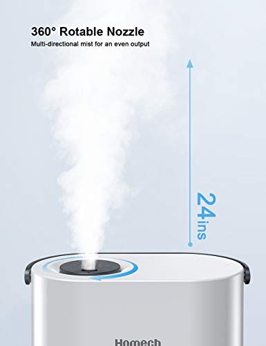 Homech 4L Cool Mist Humidifier, Quiet Ultrasonic Humidifier for Bedroom Nursery Baby 12-60 Hours, Easy to Clean, 360Â° Nozzle, Waterless & Water Tank Lifted Auto Shut-Off(Grey