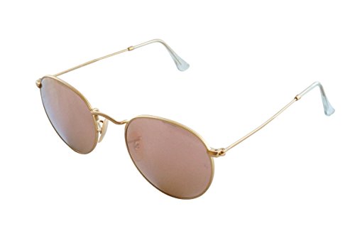 Ray-Ban ROUND METAL - MATTE GOLD Frame BROWN MIRROR PINK Lenses 50mm Non-Polarized
