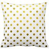 Gold Leaf Metallic Faux Foil Small Polka Dot White Pillow Case