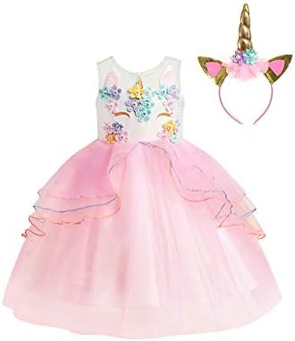 Kids Unicorn Costume Dress Girl Princess Flower Pageant Party Tutu