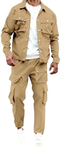 Amazon.com: Men 2 Piece Outfits Long Sleeve Button Down Cargo