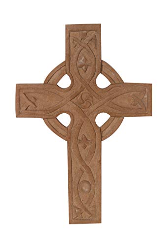 The StoreKing Handmade Classic Wooden Wall Cross Plaque 12" Long Hanging with Hand Carvings Religious Altar Home Living Room Decor