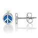 925 Sterling Silver Tiny Blue Hippie Peace Sign Round 6 mm Post Stud Earrings
