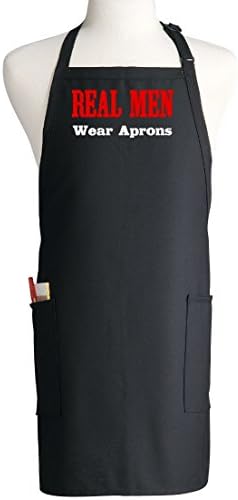 Real Men Wear Aprons Barbecue Gifts For Men, Black, 2 Pockets, Adjustable Neck Strap