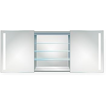 Krugg | LED Medicine Cabinet 48 Inch X 30 Inch | Lighted 2 Sliding Mirror Doors & Defogger + 3 Glass Shelves