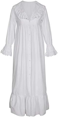 Long Cotton Robes for Women Victorian Style Vintage Sleep Dress