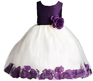 Ivory Rose Petal Bridesmaid Wedding Birthday Flower Girl Toddler Dress Gown (10, Plum)