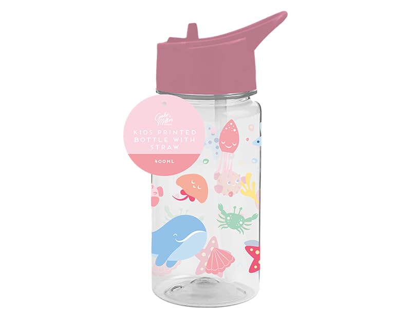 PRISTINE ENTERPRISE KIDS WATER BOTTLE WITH STRAW-FLIP NOZZLE-BPAFREE-CARRY HANDLE-SCREW ON LID- 400 ML-RAINBOW-UNICORN-SPACE-DINOSAURS ASSORTED DESIGNS (SEA LIFE)