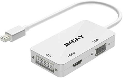 Jmday 3 in 1 Thunderbolt 2/Mini Displayport to VGA HDMI DVI Adapter Converter Cable for Apple Mac/Surface Pro/Lenovo/Dell/HP/Acer/Asus/Google/Toshiba - White