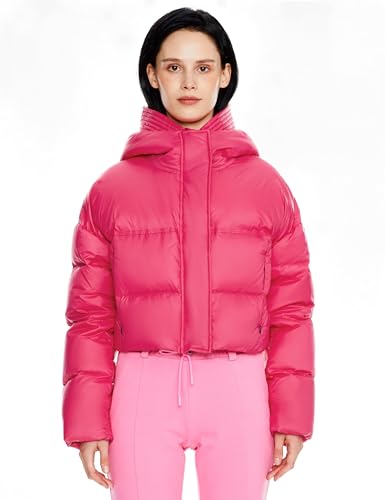 Orolay Women's Cropped Puffer Jacket Lightweight Short Down Coat with Hood Long Sleeves