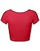 Women's Cotton Crop Tops Short Sleeve Scoop Neck Stretchy Casual Shirt RED L