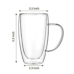 2-Pack 15 Oz Double Walled Glass Coffee Mugs with