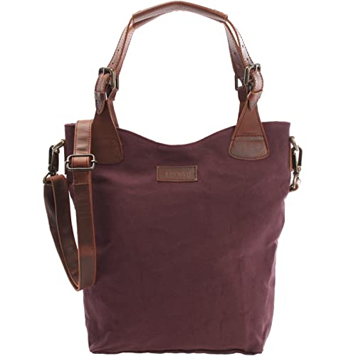 LECONI Handle Bag Vintage-Look Shopper for Women Handbag with Shoulder-Strap Tote Bag Canvas +Geniune Cow Leather 34x35x10cm bordeaux LE0054-C