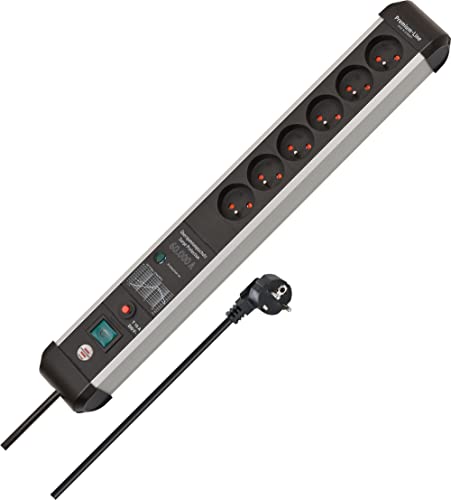 Brennenstuhl Premium-Protect-Line 6-Way Power Strip with Coil Protection 60.00 A (3 m Cable, with Off Switch, Made in Germany) Silver/Black