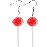 1 Pairs Red Creative Lollipop Earrings, Cartoon Resin Round Lollipop Drop Earring Simulation Candy Dangle Earring for Women Earrings