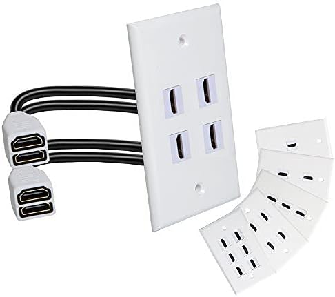 MXtechnic 6 Ports 4K HDMI Wall Plate Outlet Cover Built-in Switch Plug Socket, White, HDMI 6-Port