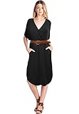 TRENDY UNITED Women's Short Sleeve High Waist Midi Dress with Pockets