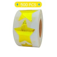 SMARSTICKER Gold Star Shape Stickers - 2" Inch - 500 Per Roll - Shiny Metallic Foil Teacher Supplies