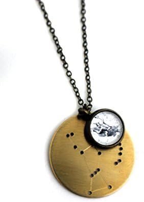 Zodiac Constellation Necklace Pendant - Silver or Gold - (Brass - Gold Tone Taurus)