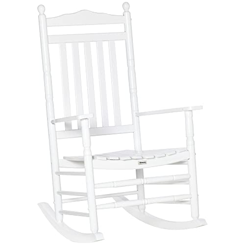 Outsunny Traditional Wooden HighBack Rocking Chair for Porch, Indoor