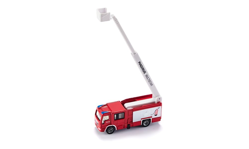 siku 1749, Magirus Multistar TLF Fire Engine with Telescopic Boom, 1:87, Metal,Plastic, Red,White, Extendable ladder