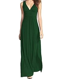 WOOSEA Maxi vestido casual largo sin mangas, cuello en V, suelto, para dama