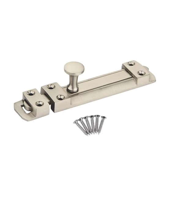 Slide Bolt Satin Nickel 150mm Crank Sliding Door Gate Bathroom,Toilet, Gate, Cupboards & Cabinets Bolts 150mm Brass Door Latch with Screws, Ideal Door Locks