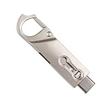 HengQiang 64G Dual USB Flash Drive with Type-C 3.1 + USB 3.0 Rotational Mini Metal Memory Expansion Stick (Metal Silver)