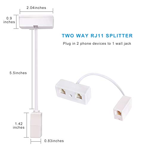 Phone Splitter 1 to 2, Landline Converter, Telephone Wall Jack Adapter for Landline and Fax Machine with Rj11 Coupler (2packs)