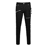 Allegra K Man Slim Flat Front Five Pockets Buckles Zipper Deco Cotton Pants