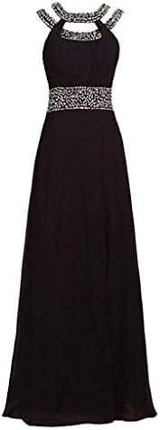 KissBridal Women's Beaded Slit Bridesmaid Evening Party Prom Chiffon Gown Dress (10, Black)