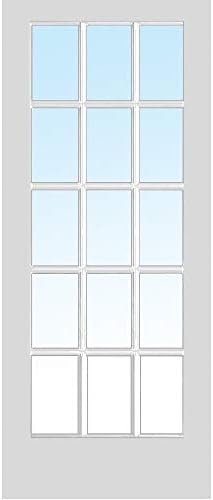 National Door Company ZZ364987 Primed MDF, 15 Lite True Divided Interior Door Slab, 30"x80", 1-3/8" Thick