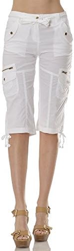 (27218R) Helium London Womens Stretch Poplin Cargo Capri with Fabric Belt in White Size: S