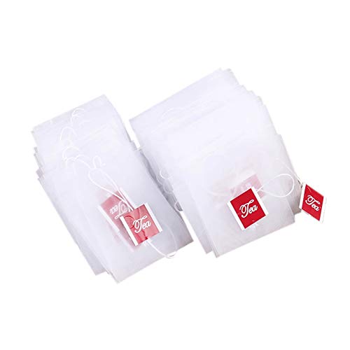 Lrtzizy 100Pcs Tea Bag Infuser with String Heal Seal 7 x 6cm Sachet Filter Paper Nylon Teabags Empty Tea Bags