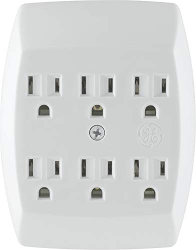 GE 6 Outlet Adapter, 3 Prong Outlets, Grounded, Wall Charger, Charging Station, White, 54947