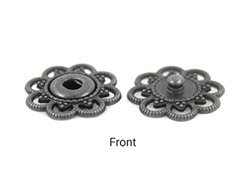 Bezelry 8 Pairs Flower Metal Sew On Snap Buttons 20mm (3/4 inch) (Vintage Black) - Thumbnail 2