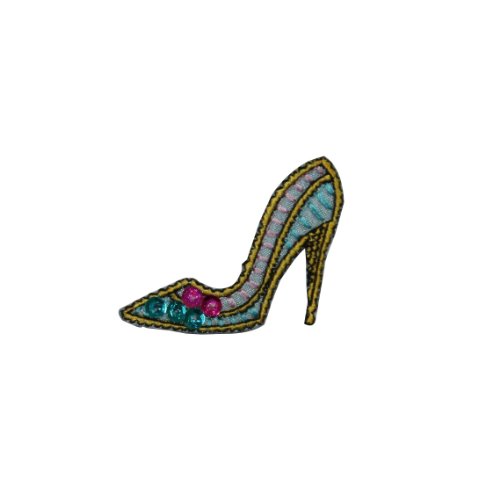 ID #7451 Blue Sequin Stiletto Fashion Shoe Iron On Embroidered Patch Applique