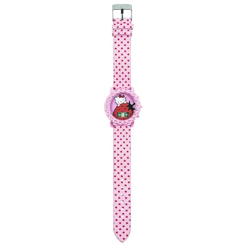Accutime Hello Kitty Kids Digital Watch with LED Display, Pink Polka Dot PU Leather Strap, Adorable Strawberry Design, Fun Light-Up Feature, Durable & Adjustable Fit for Wrist Sizes 5.5
