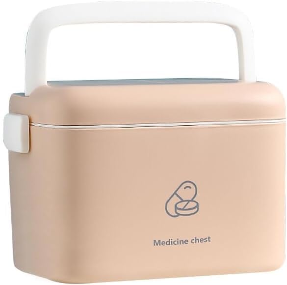Candeon Medicals Box Storage Box - Multifunctional Double Layer Medicine Cabinet First Aid Box Home Pharmacy Cabinet Portable with Safety Buckle 24x15x16cm for Home Office Car School (Pink)