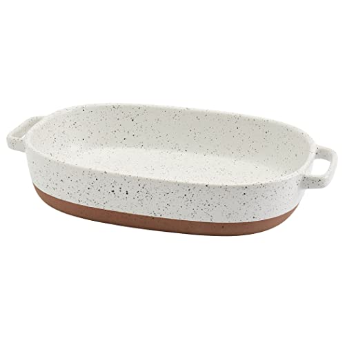 Denmark Tools for Cooks 2.4 Quart Speckled White Oval Stoneware Baking Dish Casserole Pan with Handles