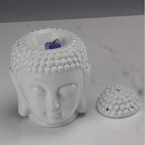 Singeek Buddha Head Ceramic Tea Light Holder,Essential Oil Burner Candle Aroma Diffuser For Spa Yoga Meditation (White)