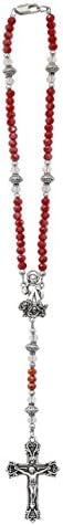 Red Divine Auto Rosary With Red Crystal Beads With Silver Ox Crucifix and Center