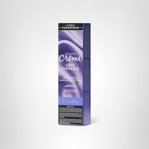 L\'OREAL TECHNIQUE Excellence Crme Permanent Hair Color - Long-Lasting Hair Dye, Rich Formula With No-Drip Application, Superb Gray Coverage, 6.3 Light Golden Brown